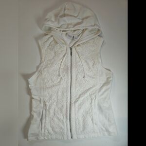 Weekends‎ By Chicos Sleeveless Hoodie Womens Size Medium White Floral Balletcore